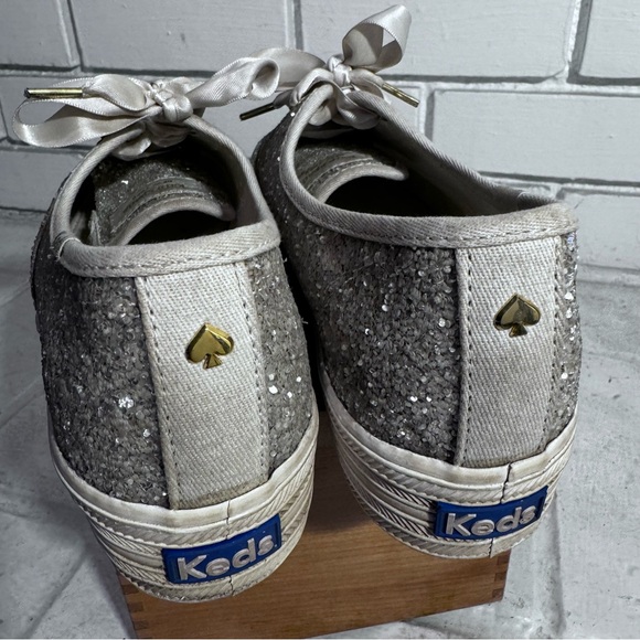Kate Spade Keds Womens 7.5 Silver Glitter Platform Sneakers Fashion Shoes - Picture 5 of 12